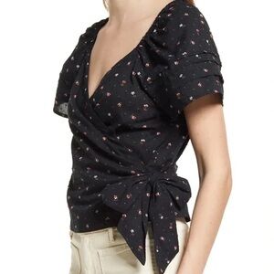 Madewell Black Floral Wrap Blouse